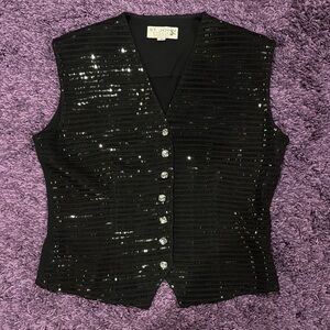 ST JOHN EVENING  BY MARIE GRAY Black sequin with Crystal Buttons Vest